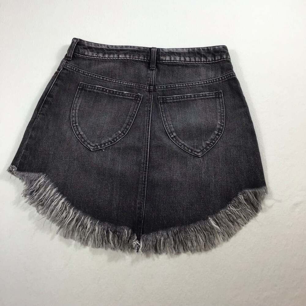 Free People Bailey Denim Fringe Mini Skirt Black Wash W27 Festival Cowgirl - Picture 4 of 12